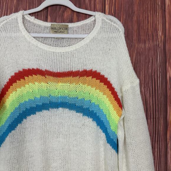 Wildfox White Label Rainbow Sweater Distressed Slouchy Oversized Womens Size XS - Picture 4 of 7